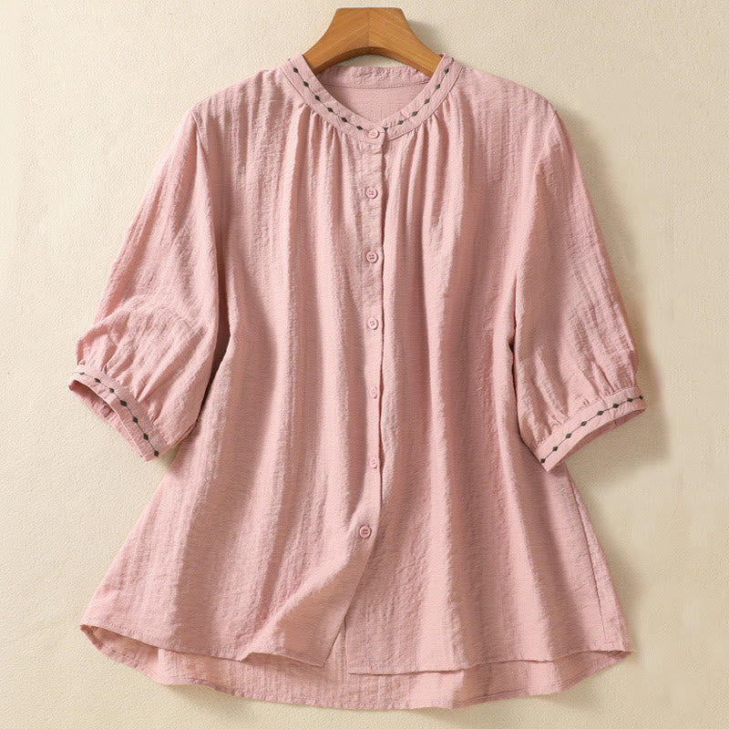 Chemise à col rond pour femme en coton avec broderie Buddha Stones - Rose - US14，UK/AU18，EU46 (2XL) - image 10