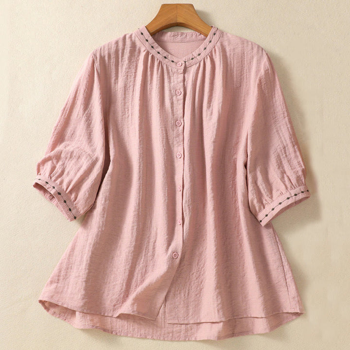 Chemise à col rond pour femme en coton avec broderie Buddha Stones - Rose - US14，UK/AU18，EU46 (2XL) - image 10