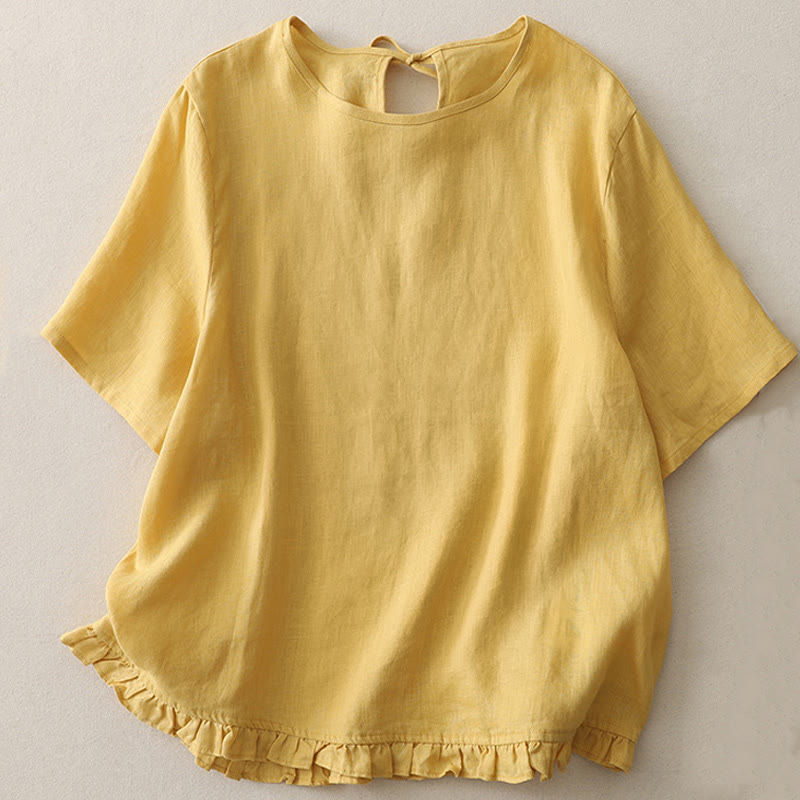 T-shirt décontracté en polyester à col ras du cou et ourlet à volants pour femme avec motif Buddha Stones - Or - US8-10，UK/AU12-14，EU40-42 (2XL) - image 1