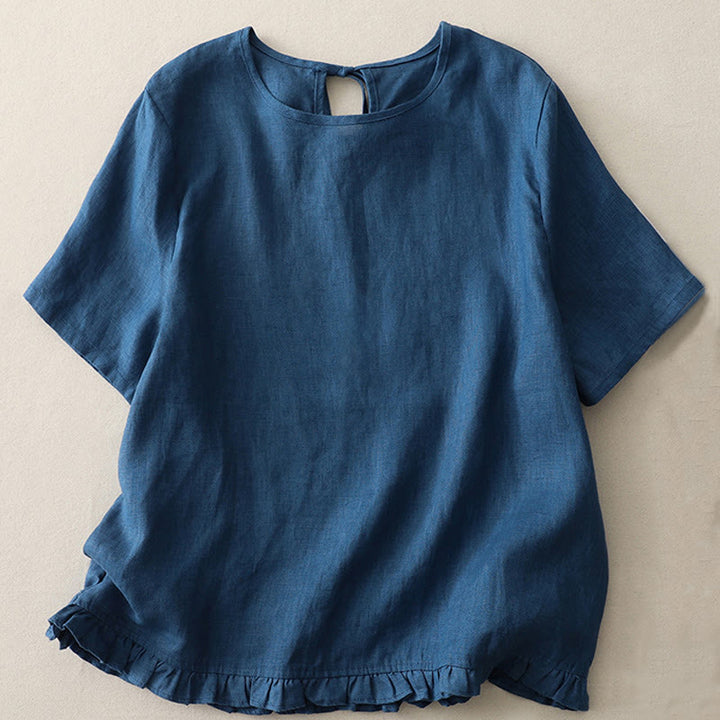 T-shirt décontracté en polyester à col ras du cou et ourlet à volants pour femme avec motif Buddha Stones - Bleu acier - US8-10，UK/AU12-14，EU40-42 (2XL) - image 14