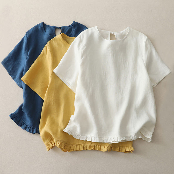 T-shirt décontracté en polyester à col ras du cou et ourlet à volants pour femme avec motif Buddha Stones - image 16