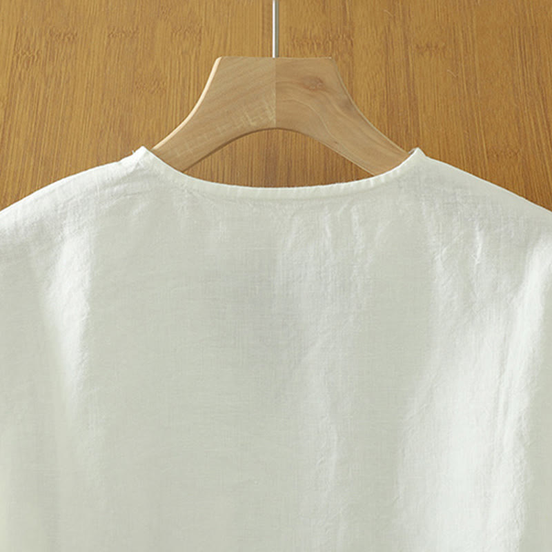 T-shirt décontracté en coton et lin à col en V et poche pour femme Motif Buddha Stones - image 9