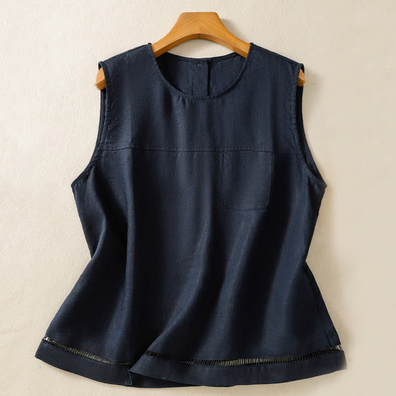Gilet sans manches en coton pour femme, simple, col ras du cou et boutons, motif Buddha Stones - Bleu nuit - US8-10，UK/AU12-14，EU40-42 (2XL) - image 1