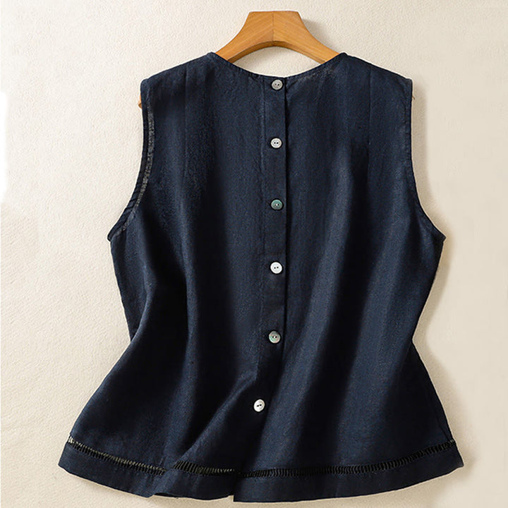 Gilet sans manches en coton pour femme, simple, col ras du cou et boutons, motif Buddha Stones - image 2