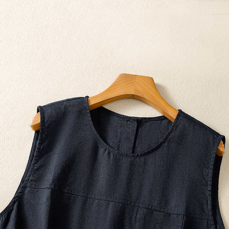 Gilet sans manches en coton pour femme, simple, col ras du cou et boutons, motif Buddha Stones - image 4