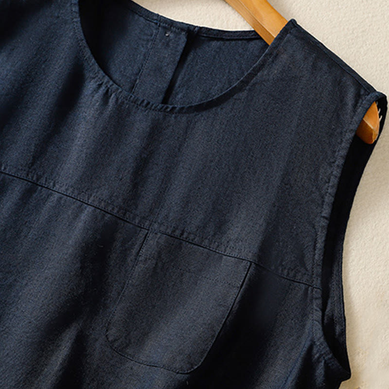 Gilet sans manches en coton pour femme, simple, col ras du cou et boutons, motif Buddha Stones - image 2