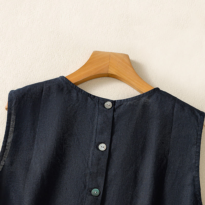 Gilet sans manches en coton pour femme, simple, col ras du cou et boutons, motif Buddha Stones - image 4