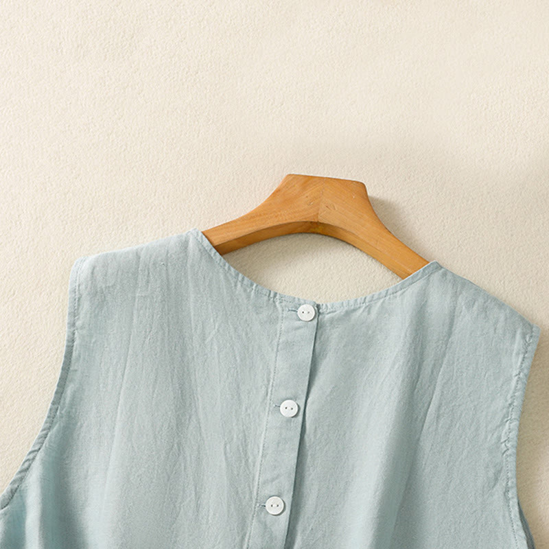 Gilet sans manches en coton pour femme, simple, col ras du cou et boutons, motif Buddha Stones - image 11