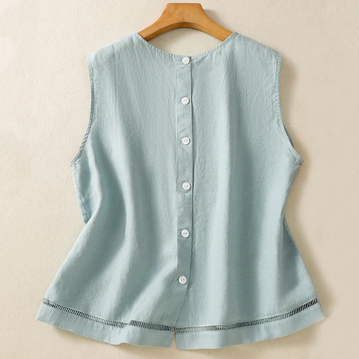 Gilet sans manches en coton pour femme, simple, col ras du cou et boutons, motif Buddha Stones - image 8