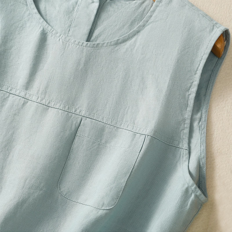 Gilet sans manches en coton pour femme, simple, col ras du cou et boutons, motif Buddha Stones - image 9