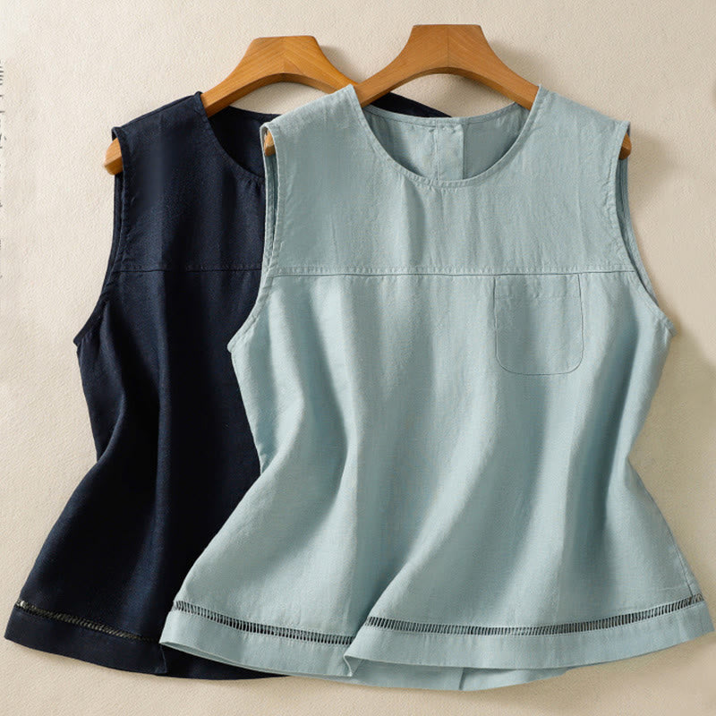 Gilet sans manches en coton pour femme, simple, col ras du cou et boutons, motif Buddha Stones - image 16