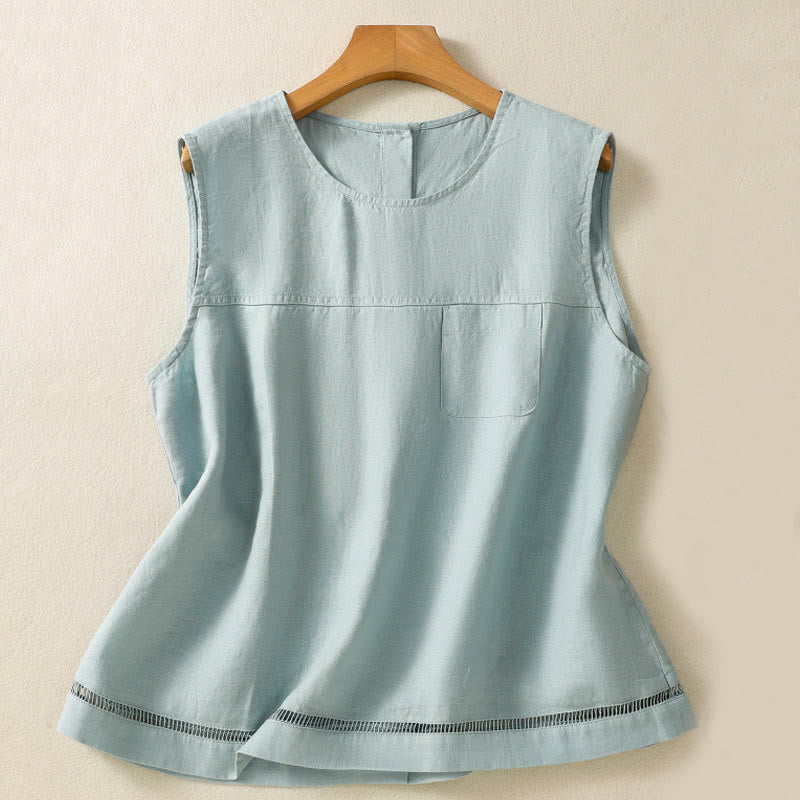 Gilet sans manches en coton pour femme, simple, col ras du cou et boutons, motif Buddha Stones - Bleu poudre - US8-10，UK/AU12-14，EU40-42 (2XL) - image 7