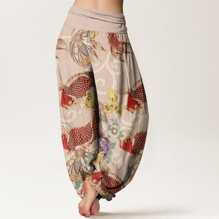 Pantalon harem femme en coton à motif floral koi et Buddha Stones , taille élastique - image 2