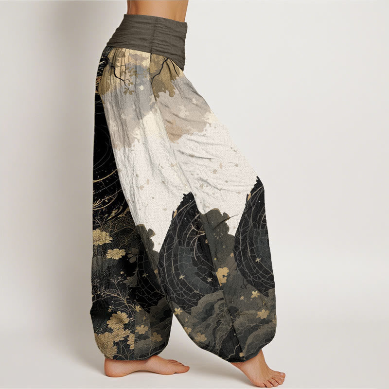 Pantalon Buddha Stones décontracté en pur coton avec motif de dragon et d'arbre ancien pour femme, taille élastique