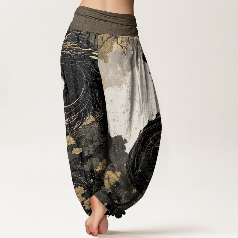Pantalon Buddha Stones décontracté en pur coton avec motif de dragon et d'arbre ancien pour femme, taille élastique