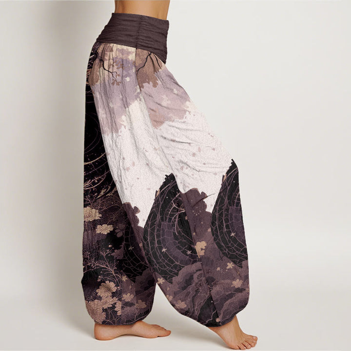 Pantalon Buddha Stones décontracté en pur coton avec motif de dragon et d'arbre ancien pour femme, taille élastique