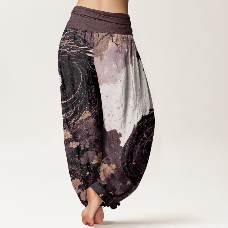 Pantalon Buddha Stones décontracté en pur coton avec motif de dragon et d'arbre ancien pour femme, taille élastique