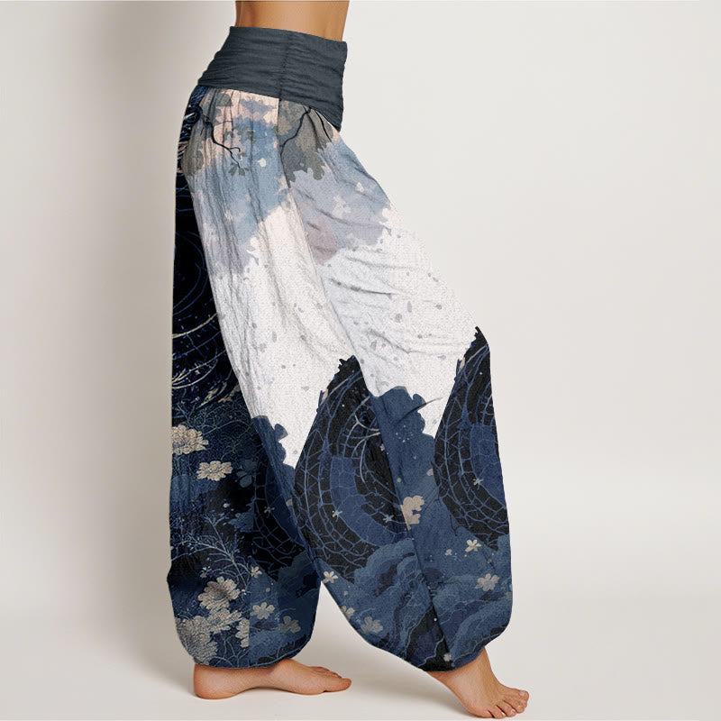 Pantalon Buddha Stones décontracté en pur coton avec motif de dragon et d'arbre ancien pour femme, taille élastique