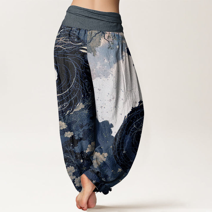 Pantalon Buddha Stones décontracté en pur coton avec motif de dragon et d'arbre ancien pour femme, taille élastique