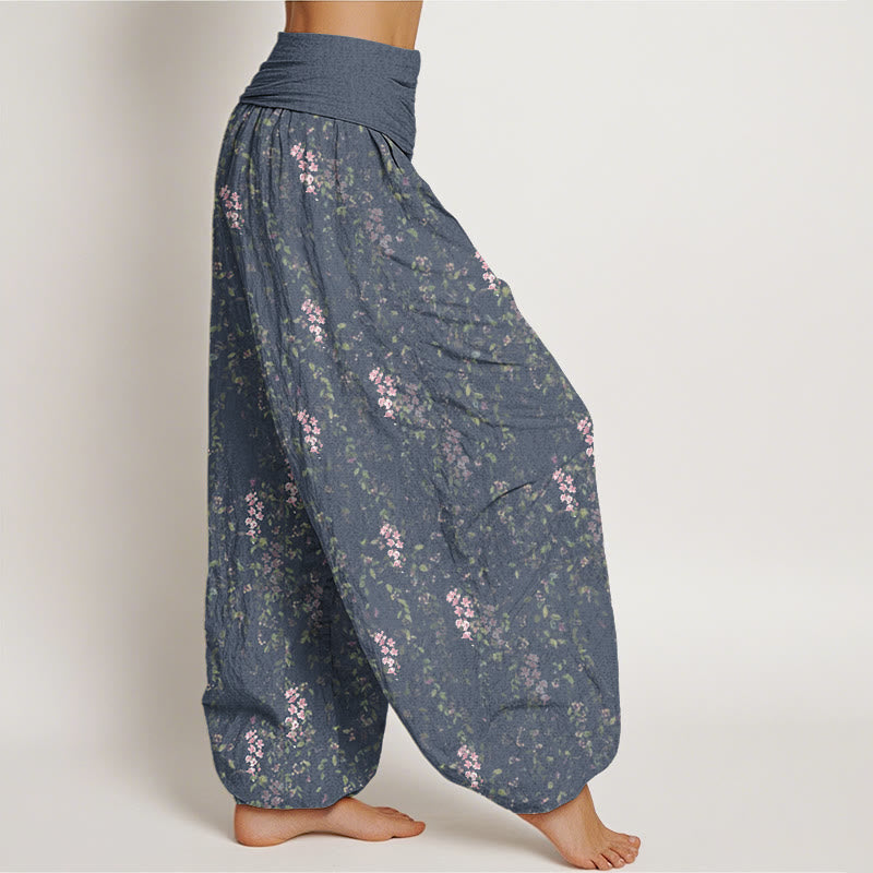 Pantalon harem à taille élastique pour femme, en coton décontracté à motif de petites fleurs et Buddha Stones - image 5
