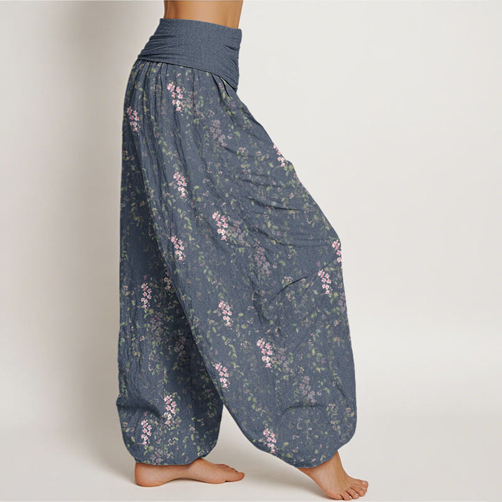 Pantalon harem à taille élastique pour femme, en coton décontracté à motif de petites fleurs et Buddha Stones - image 5
