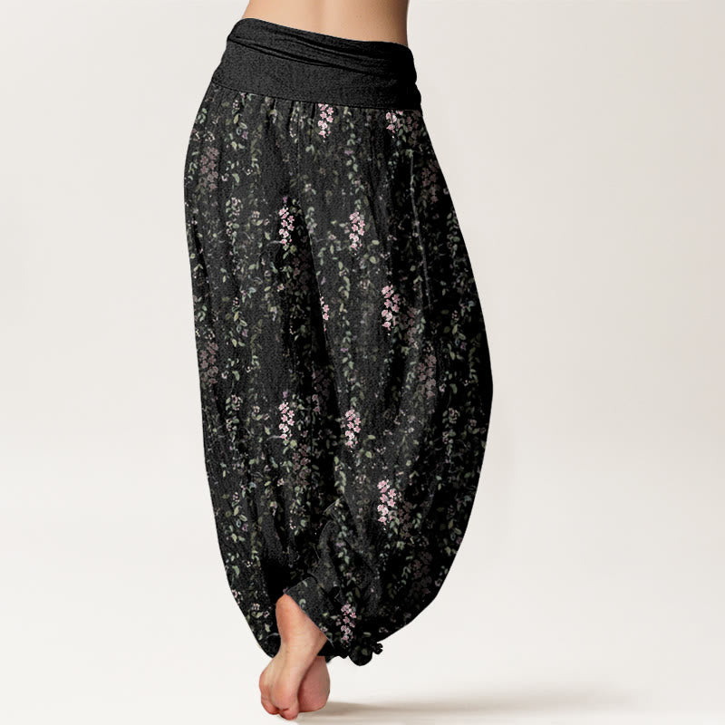 Pantalon harem à taille élastique pour femme, en coton décontracté à motif de petites fleurs et Buddha Stones - image 9