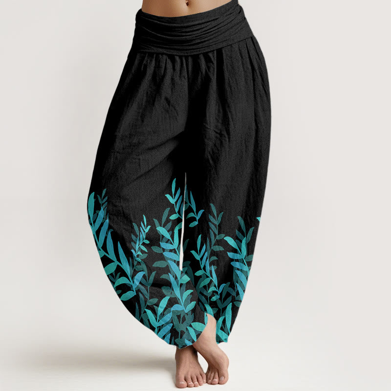 Pantalon sarouel décontracté en pur coton avec motif Buddha Stones pour femme, taille élastique - Noir - US22，UK/AU26，EU54 (6XL) - image 0