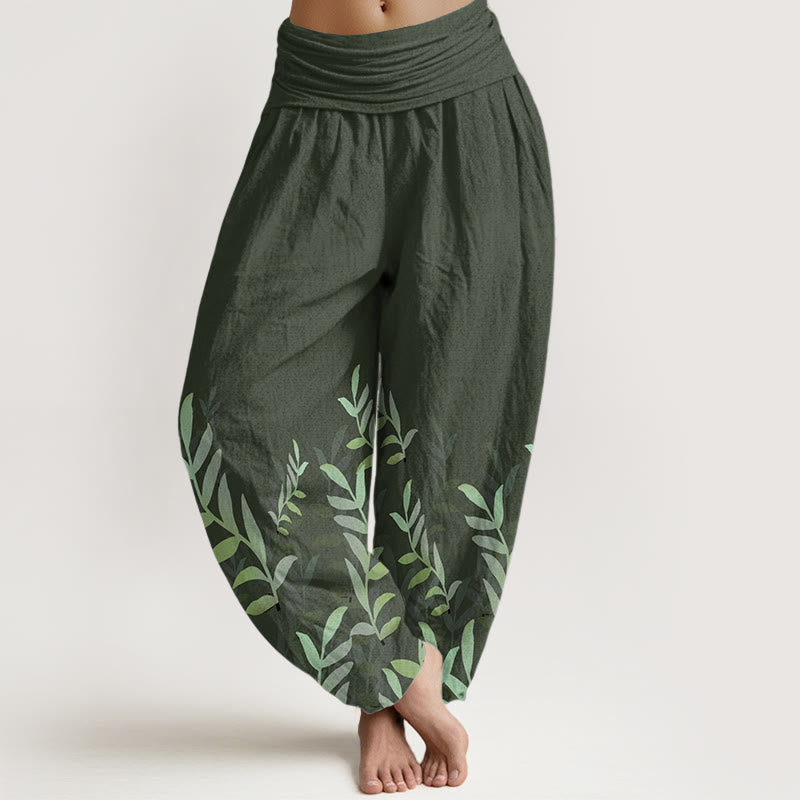 Pantalon sarouel décontracté en pur coton avec motif Buddha Stones pour femme, taille élastique
