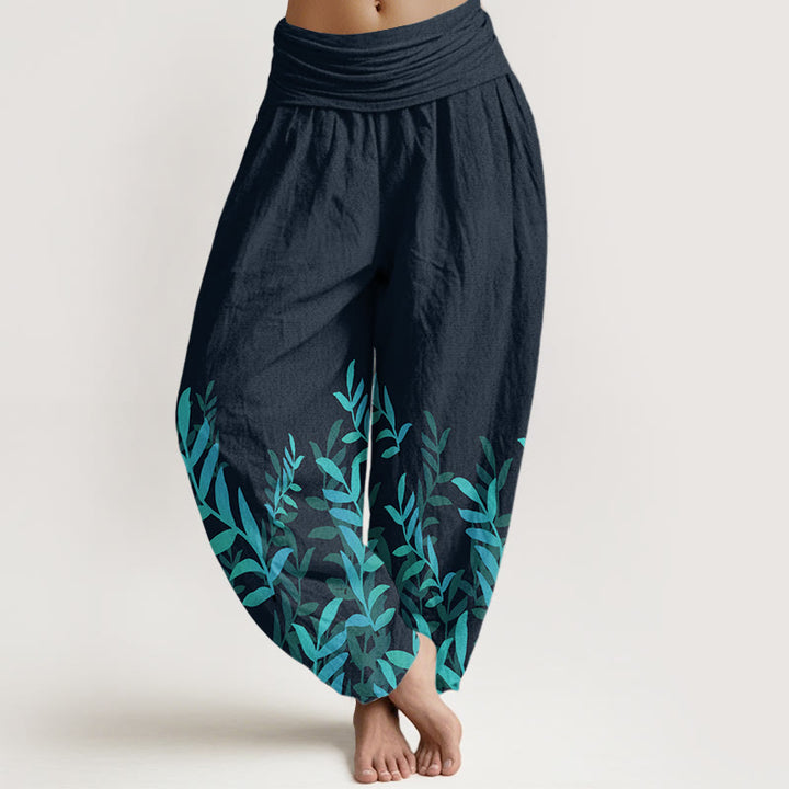 Pantalon sarouel décontracté en pur coton avec motif Buddha Stones pour femme, taille élastique