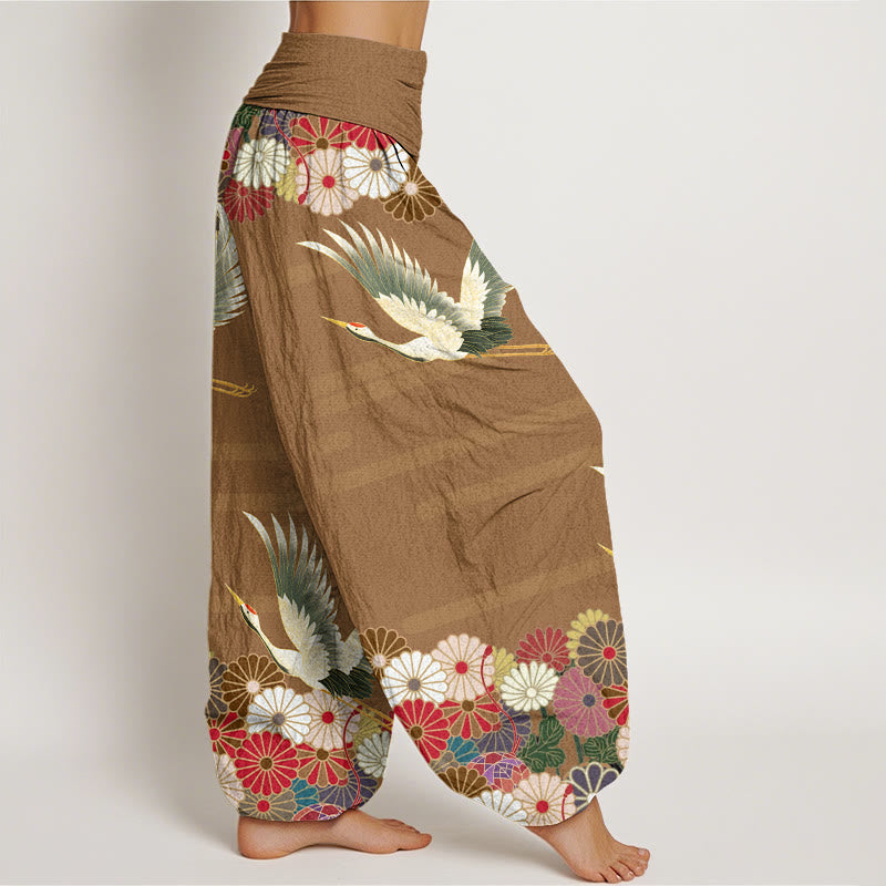 Pantalon harem femme en coton décontracté à motif grue et chrysanthème et Buddha Stones, taille élastique - image 8