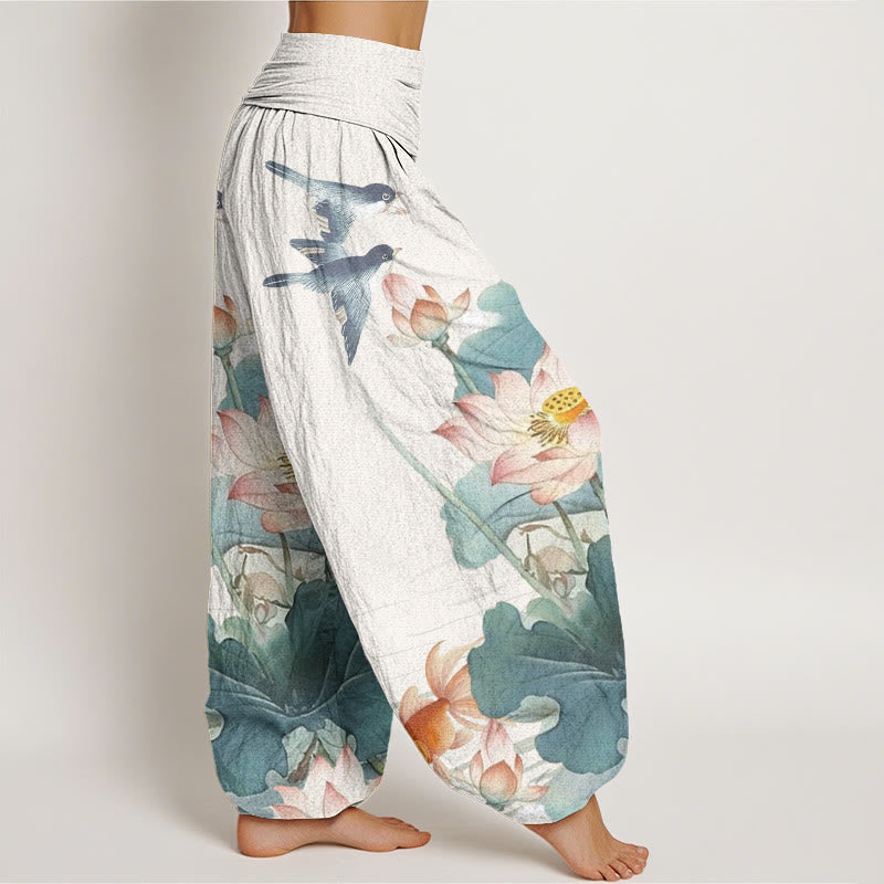 Pantalon sarouel décontracté à taille élastique pour femme, motif étang de lotus , Buddha Stones , été - image 1