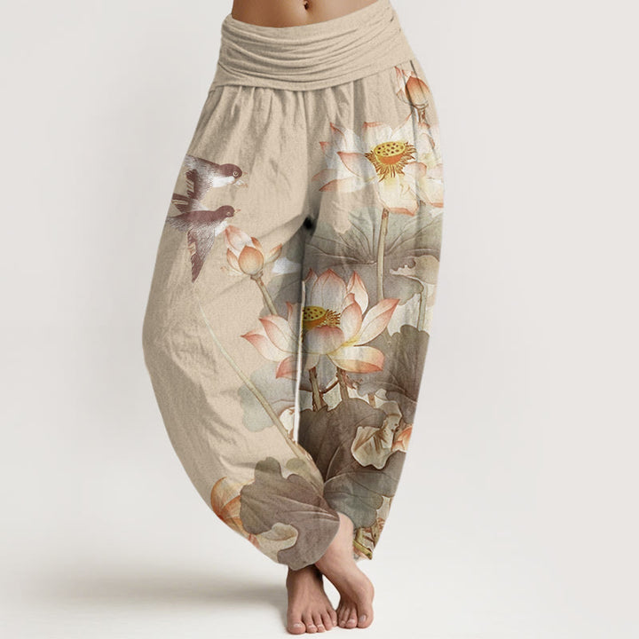 Pantalon sarouel décontracté à taille élastique pour femme, motif étang de lotus , Buddha Stones , été - Tanné - US22，UK/AU26，EU54 (6XL) - image 7