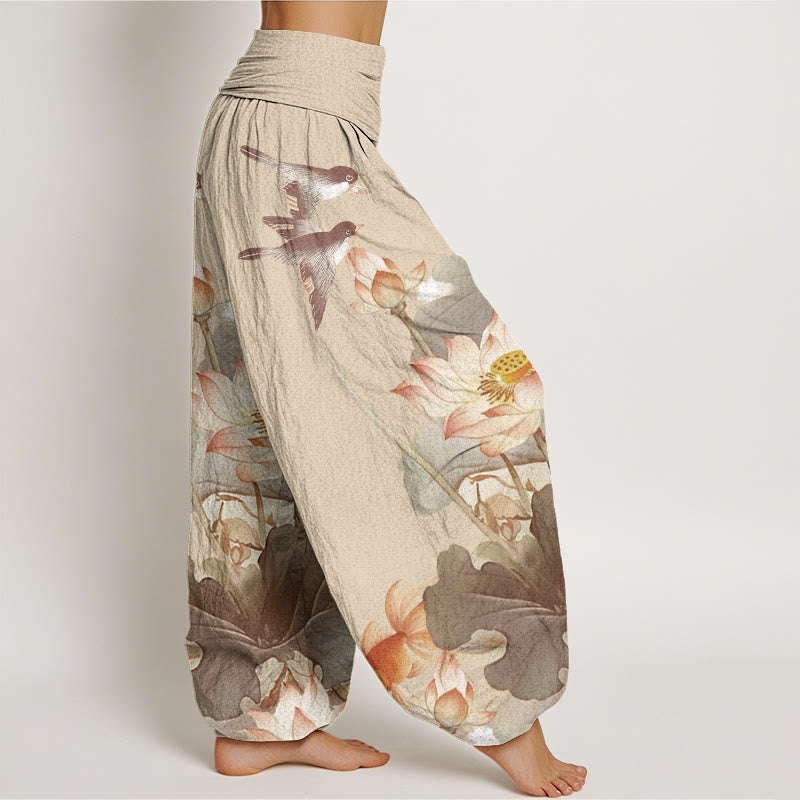 Pantalon harem d'été décontracté en coton à motif étang de lotus et Buddha Stones, taille élastique pour femme - image 8