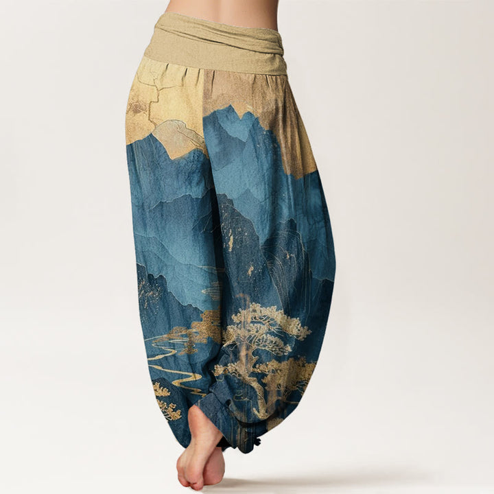 Pantalon harem femme en coton décontracté à motif de Buddha Stones, montagnes, arbres et branches, taille élastique - image 2