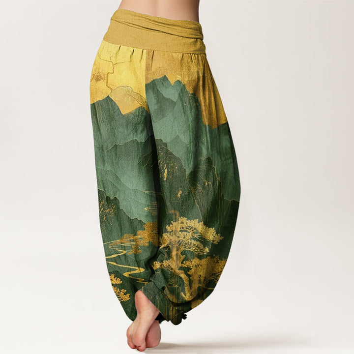 Pantalon harem femme en coton décontracté à motif de Buddha Stones, montagnes, arbres et branches, taille élastique - image 6