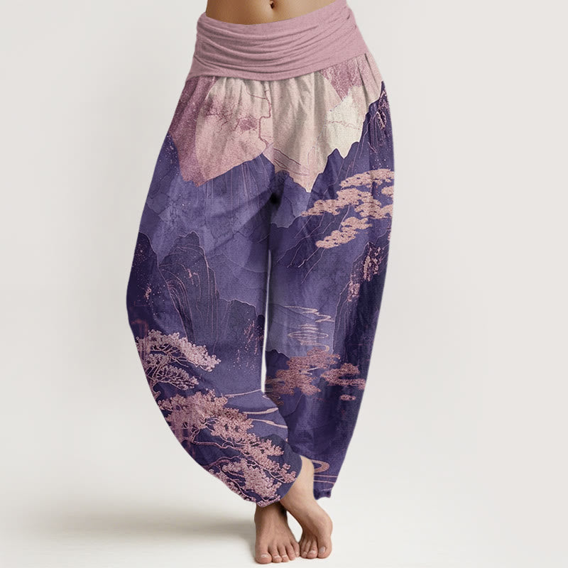 Pantalon harem femme en coton décontracté à motif de Buddha Stones, montagnes, arbres et branches, taille élastique - DarkOrchid - US22，UK/AU26，EU54 (6XL) - image 7