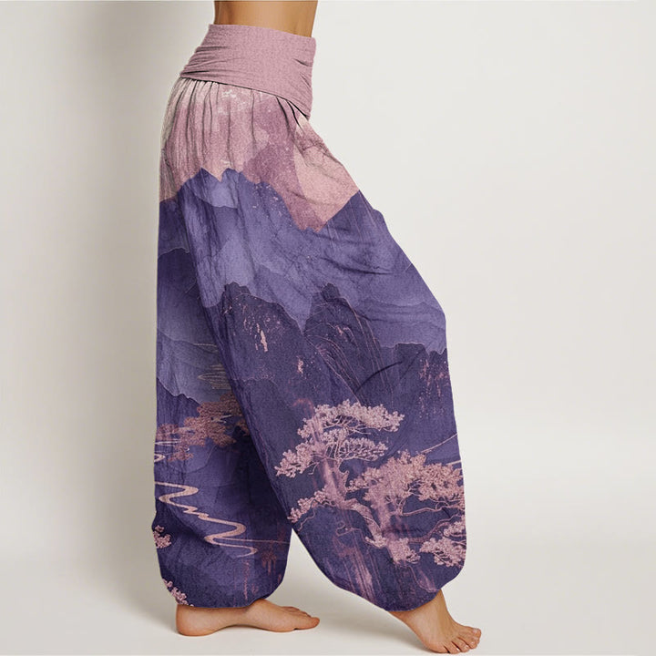 Pantalon harem femme en coton décontracté à motif de Buddha Stones, montagnes, arbres et branches, taille élastique - image 8