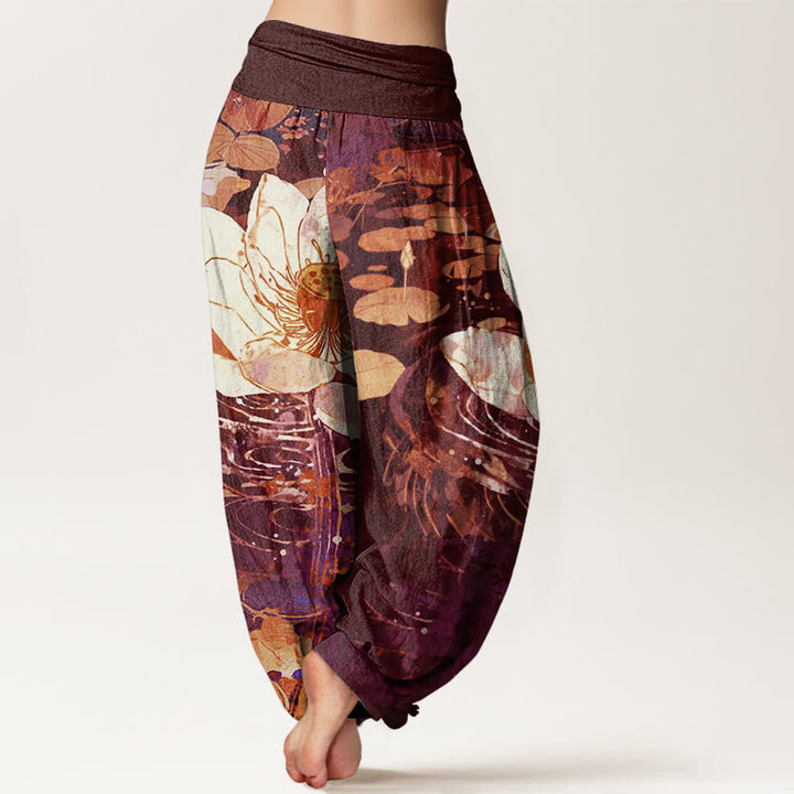 Pantalon sarouel décontracté à taille élastique pour femme avec motif de fleurs de lotus et Buddha Stones - image 6