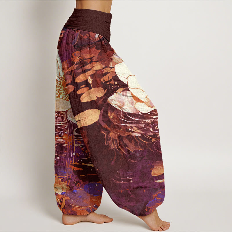 Pantalon sarouel décontracté à taille élastique pour femme avec motif de fleurs de lotus et Buddha Stones - image 6
