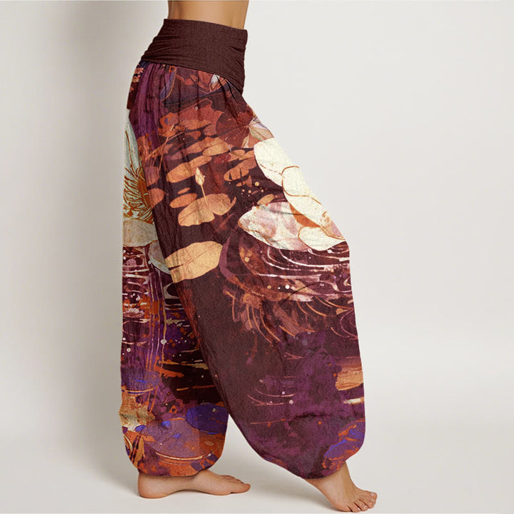 Pantalon sarouel décontracté à taille élastique pour femme avec motif de fleurs de lotus et Buddha Stones - image 5