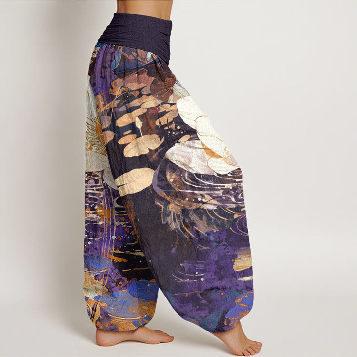 Pantalon sarouel décontracté à taille élastique pour femme avec motif de fleurs de lotus et Buddha Stones - image 9