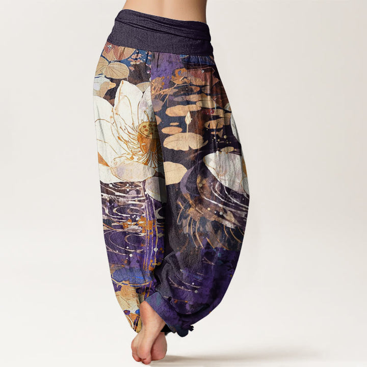 Pantalon sarouel décontracté à taille élastique pour femme avec motif de fleurs de lotus et Buddha Stones - image 9