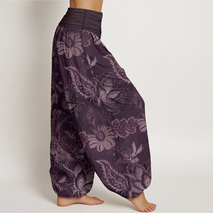 Pantalon sarouel décontracté en pur coton à motif floral et feuilles pour femme, taille élastique, Buddha Stones