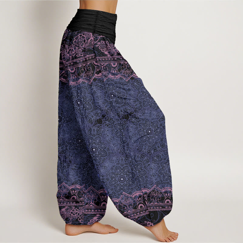 Pantalon sarouel élégant en pur coton avec motif de fleurs mandalas et Buddha Stones pour femme, taille élastique - image 8