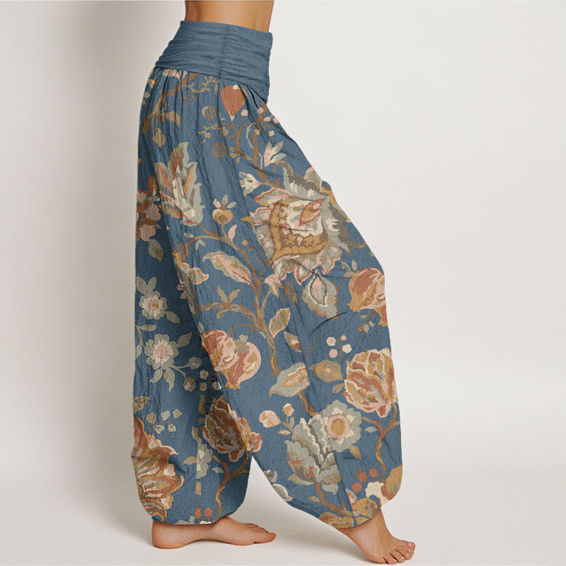 Pantalon Buddha Stones décontracté en pur coton avec motif de fleurs et bourgeons en fleurs pour femme, taille élastique - image 10