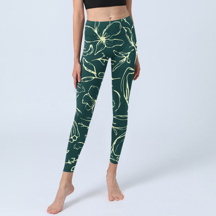 Leggings de sport à imprimé de grands pétales floraux Buddha Stones pour femmes, pantalons de yoga - image 6