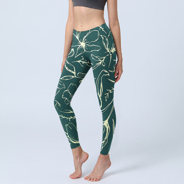 Leggings de sport à imprimé de grands pétales floraux Buddha Stones pour femmes, pantalons de yoga - Sarcelle - US18，UK/AU22，EU50 (4XL) - image 1