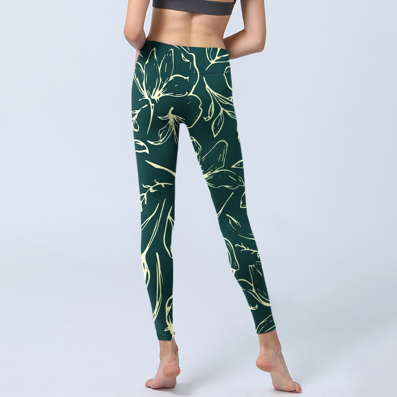 Leggings de sport à imprimé de grands pétales floraux Buddha Stones pour femmes, pantalons de yoga - image 7