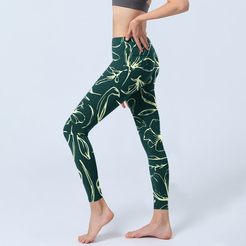 Leggings de sport à imprimé de grands pétales floraux Buddha Stones pour femmes, pantalons de yoga - image 3