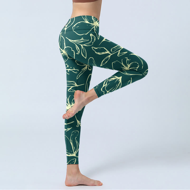 Leggings de sport à imprimé de grands pétales floraux Buddha Stones pour femmes, pantalons de yoga - image 4